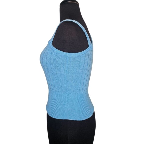 CRUSH x MORLEY One Shoulder Cashmere Sweater XS Blue Ribbed Removeable Strap - Picture 3 of 7